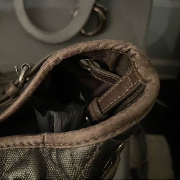 ✨SOLD✨Christian Dior Panarea Cloth Quilt Metallic Gray Tote Bag Silver Hardware - Picture 13 of 16